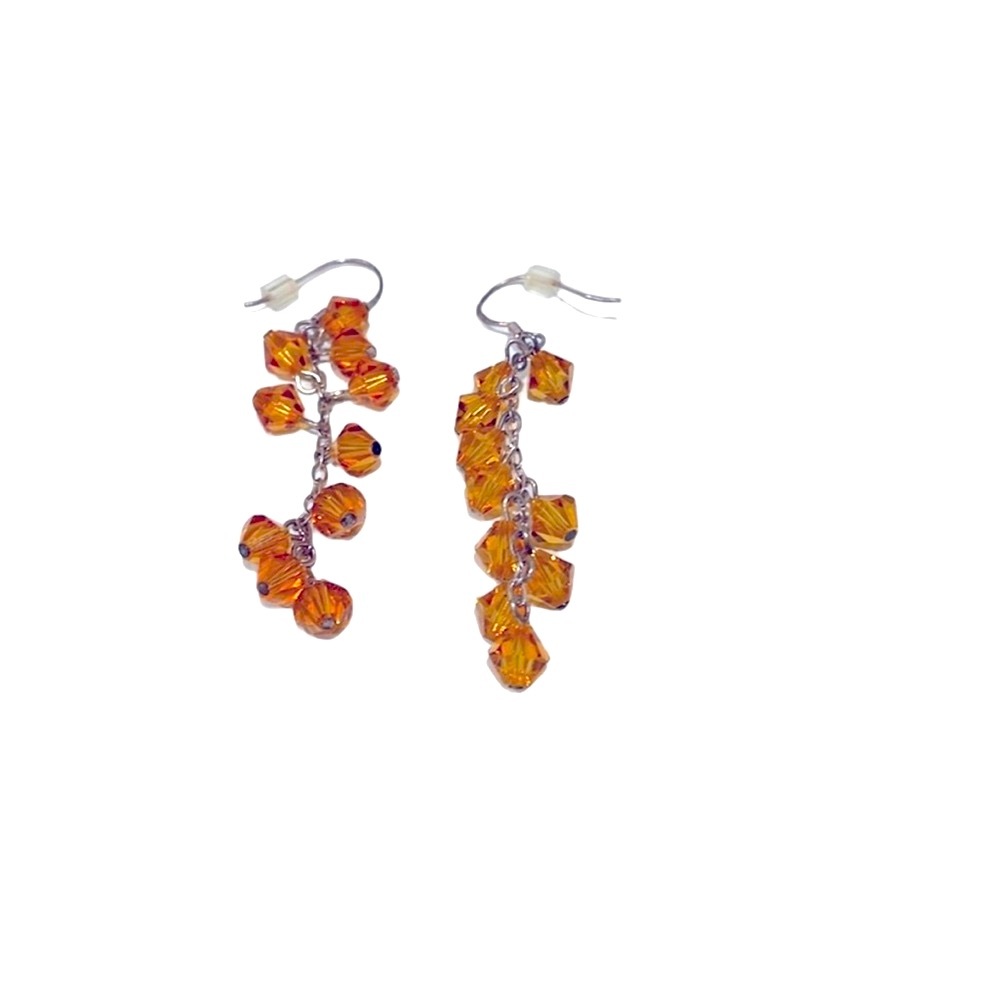 Dangling Austrian Crystal Earrings. In Amber. Vintage.